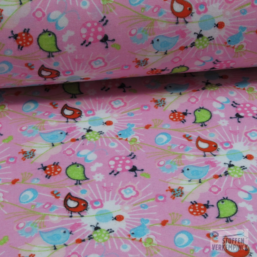 Flanel Print  Vogeltjes Rose