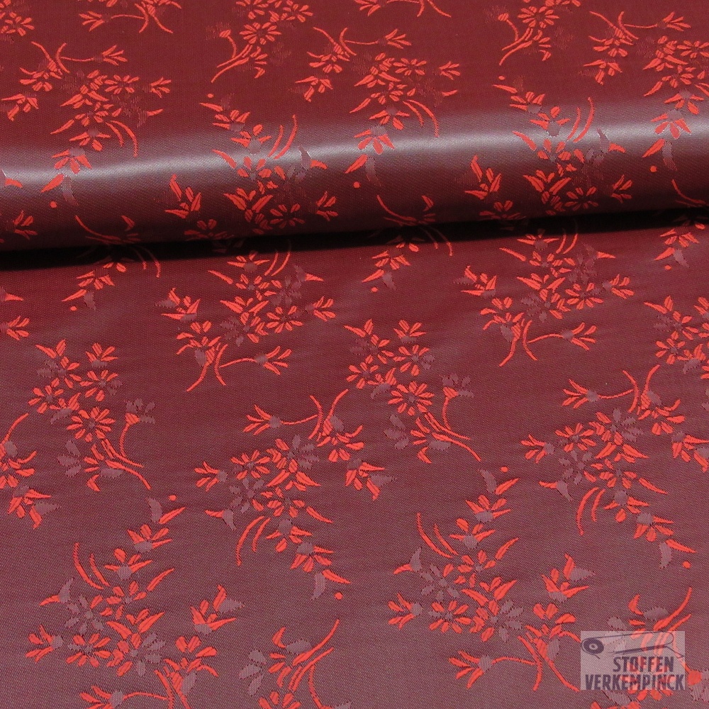 Jacquard Voering Bloemen Bordeaux/Rood