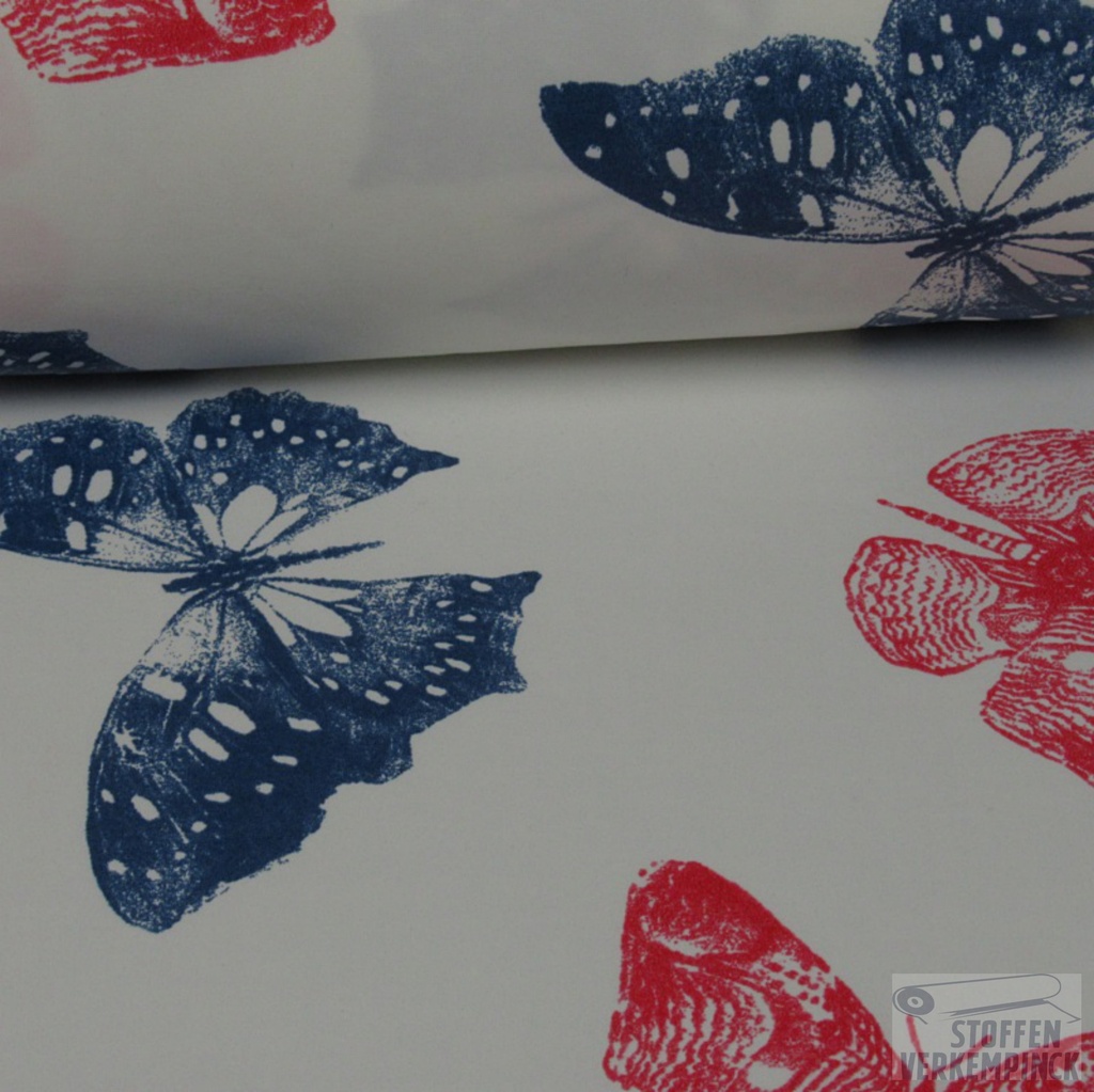 Jersey Waterdicht Print Vlinders Rood & Blauw