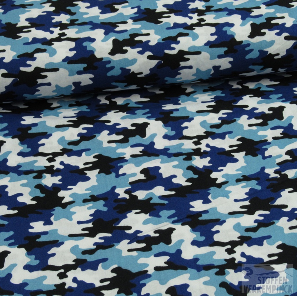 Katoen Print Camouflage Kobalt