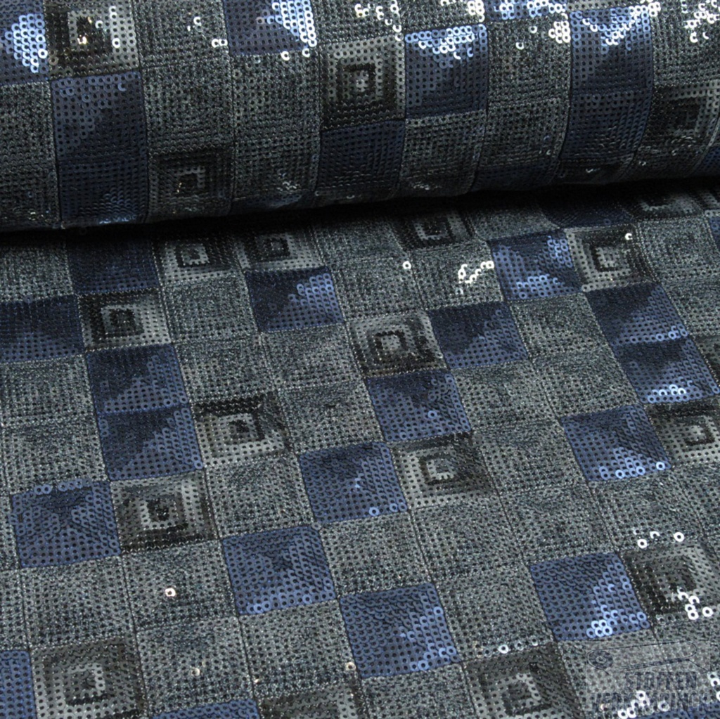 Paillettenstof Squares Blue