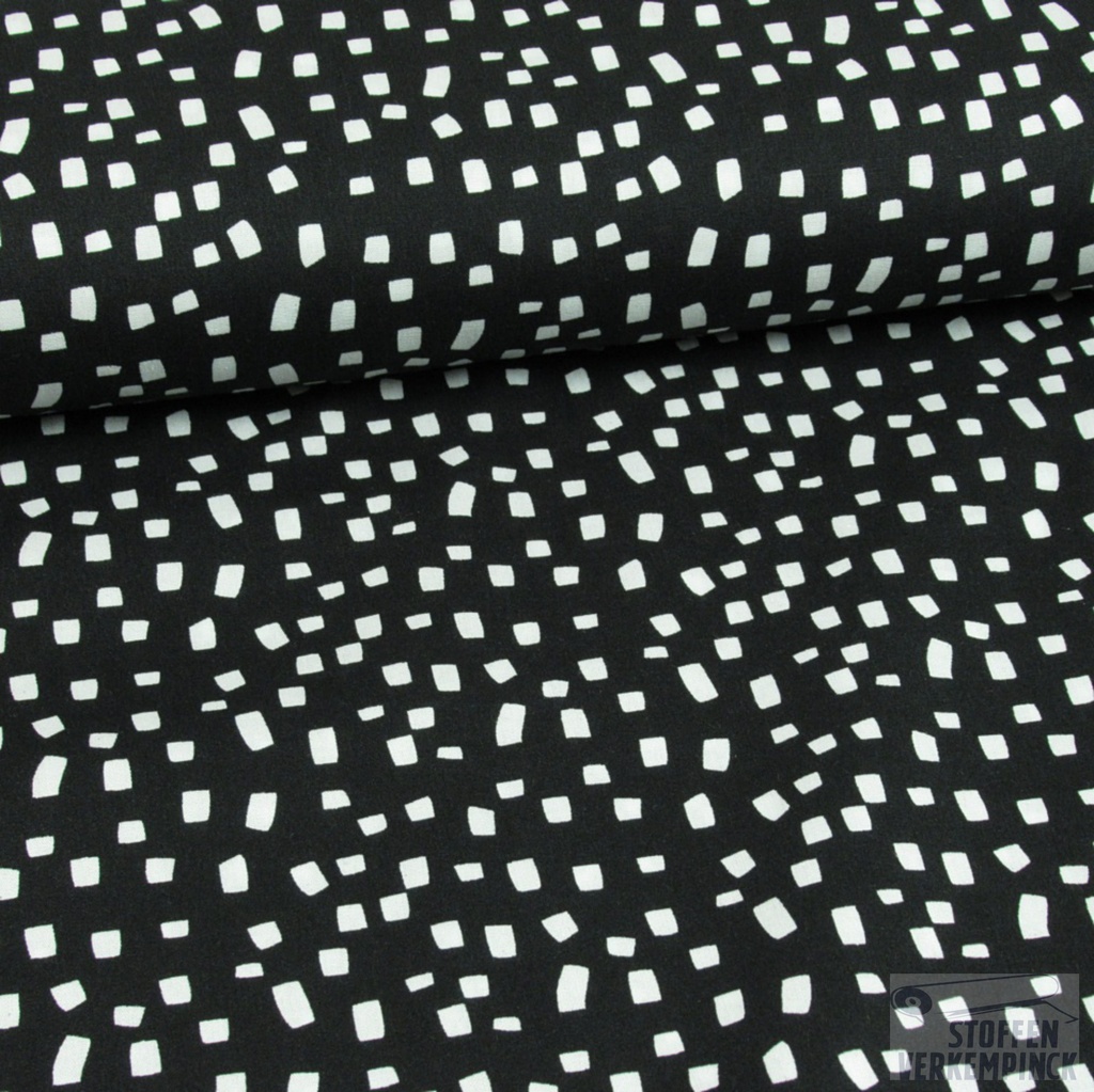 Popelin Print Blokjes- Zwart