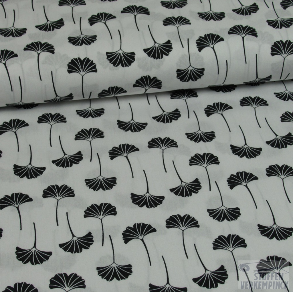 Popelin Print Gingo Wit