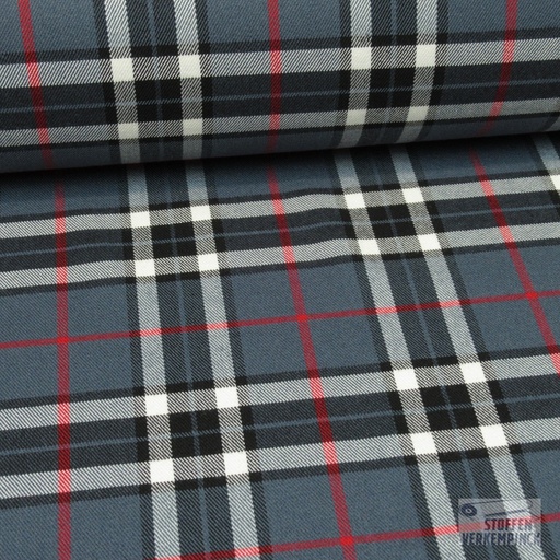 [VE-03036-015] Stretch Tartan Check Grey Black Red