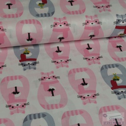 [ZA-3966-01] Twill Cotton Print Raccoons Pink