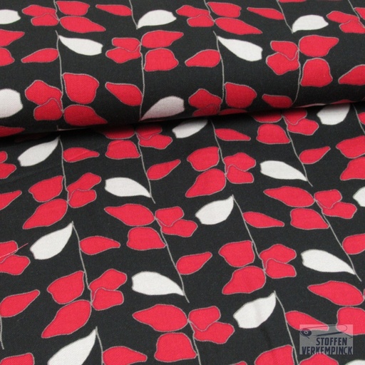 [021-207917-0013] Viscose Twill Moderne Bloem Rood/Zwart