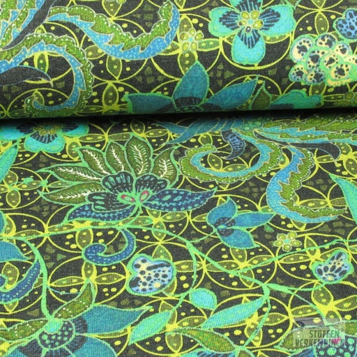 [BI-210634-10] Jersey Vintage Bloemen Kaki/Petrol
