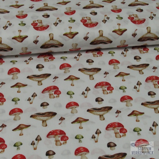 [ST-20111-02] Poplin Digital Paddestoelen Wit