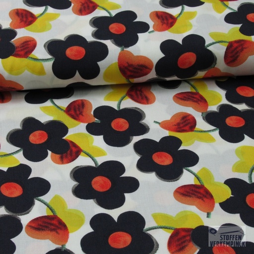 [no-19057-008] Viscose Poplin Navy Bloem op Wit