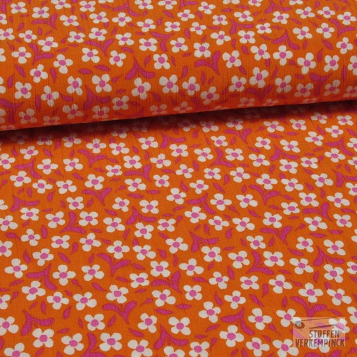 [HE-208774-0005] Viscose Crèpe Bloempje Oranje