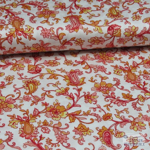 [HE-208688-0001] Viscose Satijn Bloemenranken Oranje