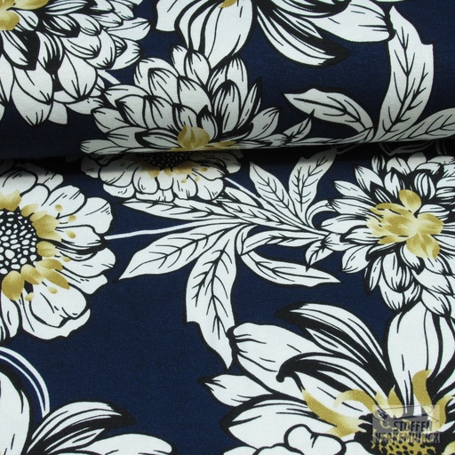 [HE-208637-0002] Jersey Viscose Big Flower Marine