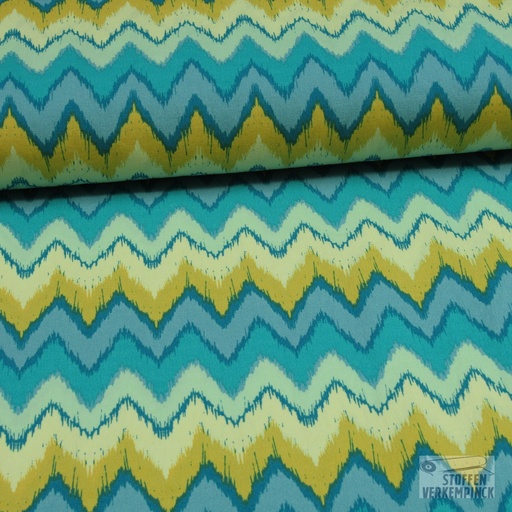 [KI-19594-307] Poplin Stretch Zigzag Geel/Jade