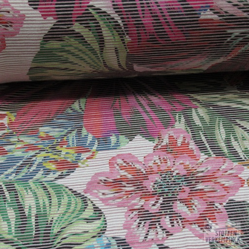 [BEW-1027] Jersey Viscose Bloemen/Streepjes