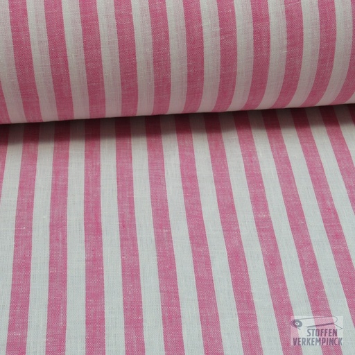 [184-0122-1] Linnen Streep 1 Cm. Rose/Wit