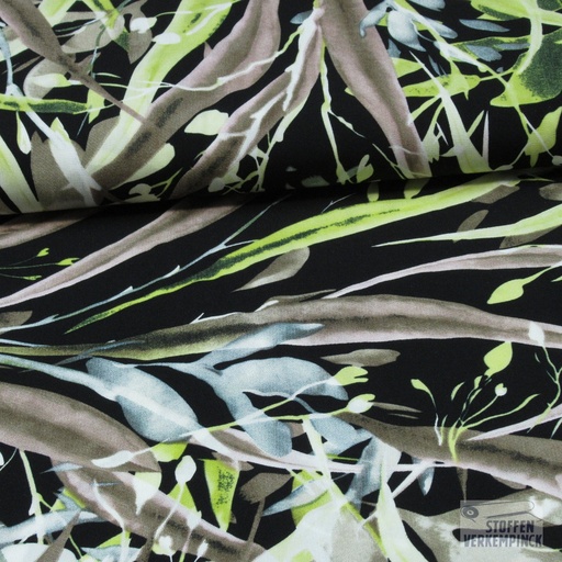 [NO-20161-054] Viscose Poplin Leaves Lime/beige