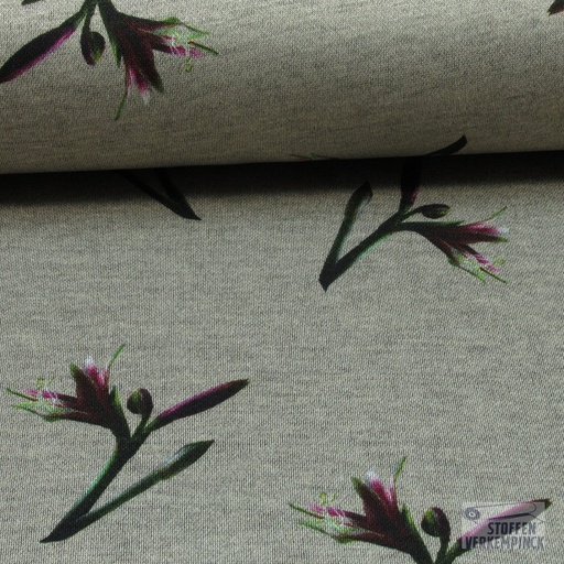 [NO-20130-052] Dubbeljersey Bloemknoppen Beige