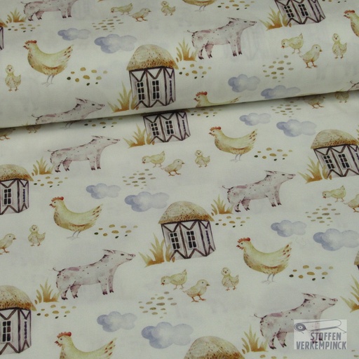 [KV-S1475R-187644] Poplin Digitaal Bedrukt Boerderij Stijl Snoozy Fabrics (Design D)