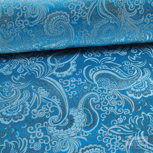[JO-4855-4] Brokaat Paisley Zilver/Aqua