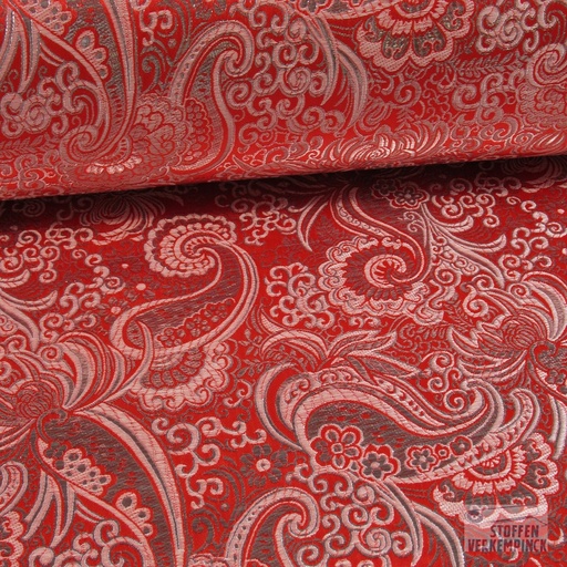 [JO-4855-115] Brokaat Paisley Zilver/Rood