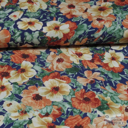[VE-04603-001] Viscose Digital Orange Flowers on Purple