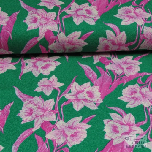[POL-922825-60] Viscose Digi. Crêpe Narcis Pink/Green