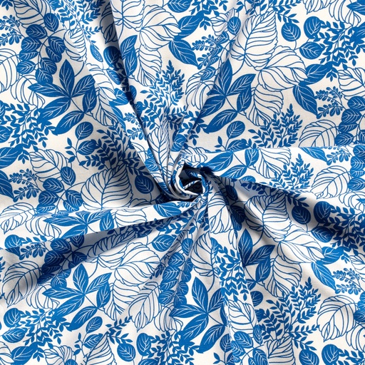 [NO-21029-005] Linnen/viscose print bloemen kobalt
