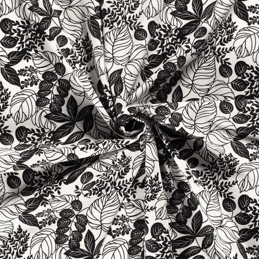 [NO-21029-069] Linnen/viscose print bloemen zwart