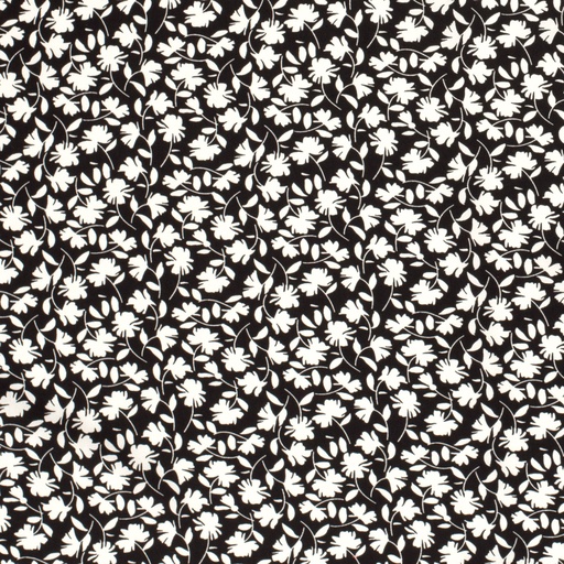 [NO-21050-069] Viscose poplin print bladeren zwart