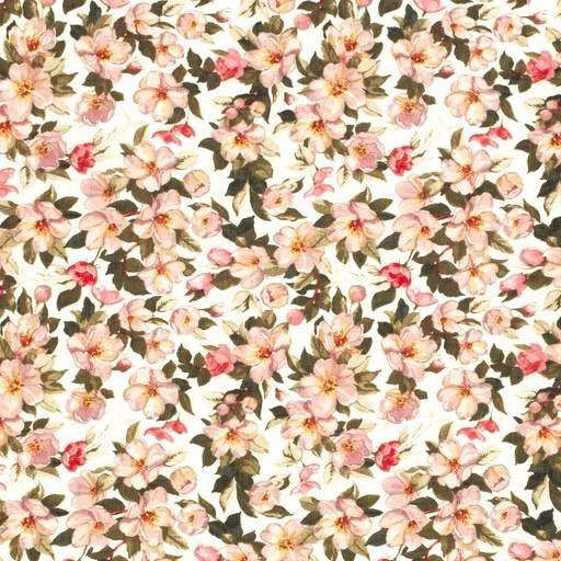 [NO-21076-051] Viscose/ny crepe print bloemen gebroken wit
