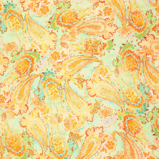 [KI-20509-445] Stretch poplin watercolour paisley orange