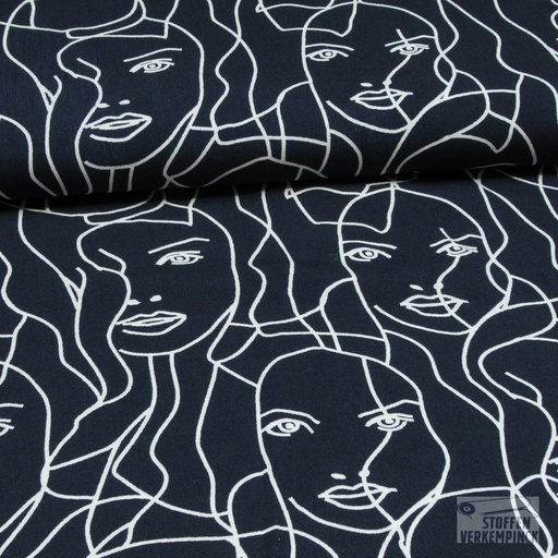 [HE-210363-0005] Viscose Popeline Gezichten Navy