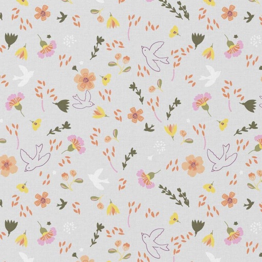 [DO-BAYA.KQCE-1B] Katoen Vogels en Bloemen Wit
