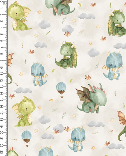 [MU-5452-652] Fr. Terry Digital Cute Dragons Ecru