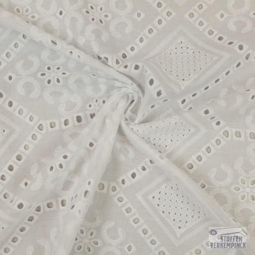 [BEW-1083-1] Broderie Geo 2 schulpranden Wit