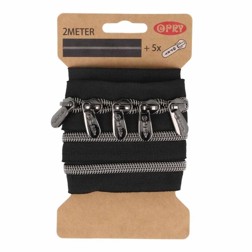 [DBF-23669-4] Spiraal rits metallic 2m incl. 5 schuivers Nikkel