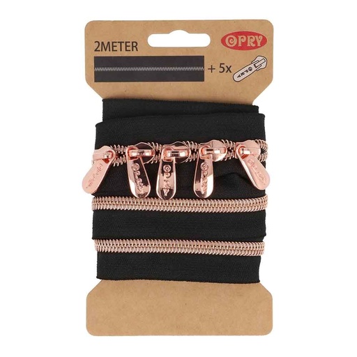 [DBF-23669-3] Spiraal rits metallic 2m incl. 5 schuivers Rosé goud