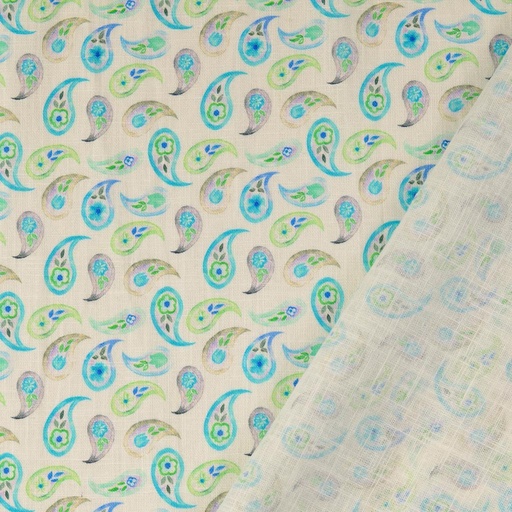 [HE-210758-0002] Linnen Digital Paisley Aqua