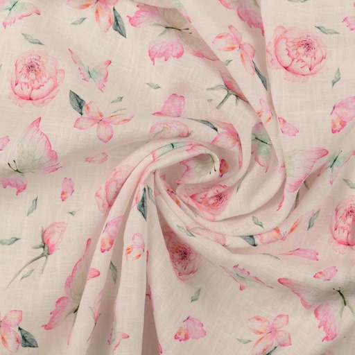[HE-210760-0003] Linnen Digital Vlinders/Rozen roze