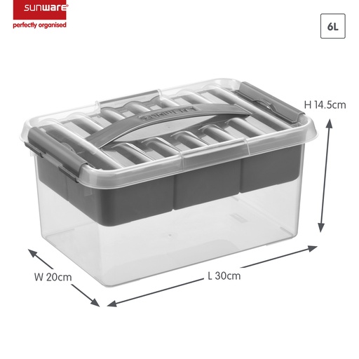 [SUN-79200409] Q-line opbergbox met inzet 6L (30x20x14,5cm) transparant metaal