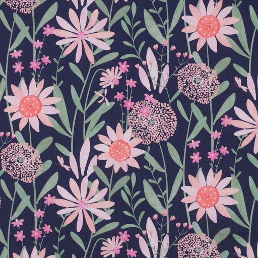 [VE-04079-003] Fine Poplin Digital Field Flowers Navy