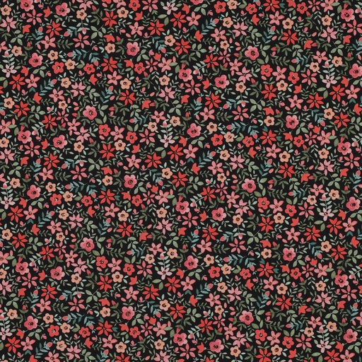 [VE-04080-002] Fine Poplin Digital Mille Fleurs Black/Red