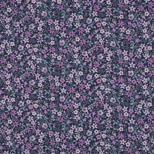 [VE-04080-003] Fine Poplin Digital Mille Fleurs Navy/Purple