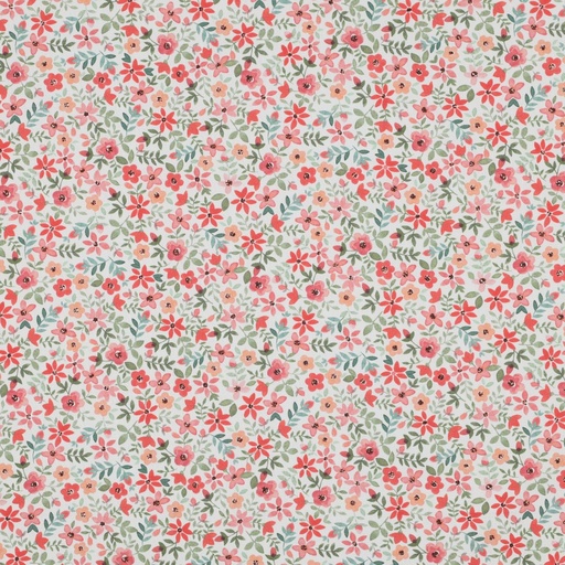 [VE-04080-012] Fine Poplin Digital Mille Fleurs White/Coral
