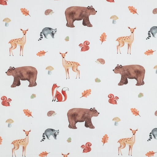 [VE-04082-002] Fine Poplin Digital Forest Animals White