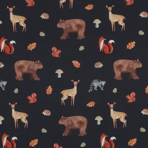 [VE-04082-003] Fine Poplin Digital Forest Animals Dark Navy