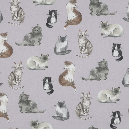 [VE-04083-005] Fine Poplin Digital Cats Dusty Lilac