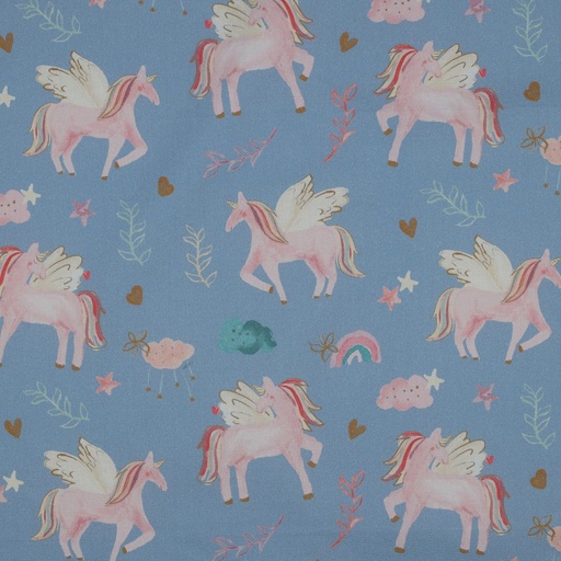 [VE-04084-002] Fine Poplin Digital Unicorns Light Blue