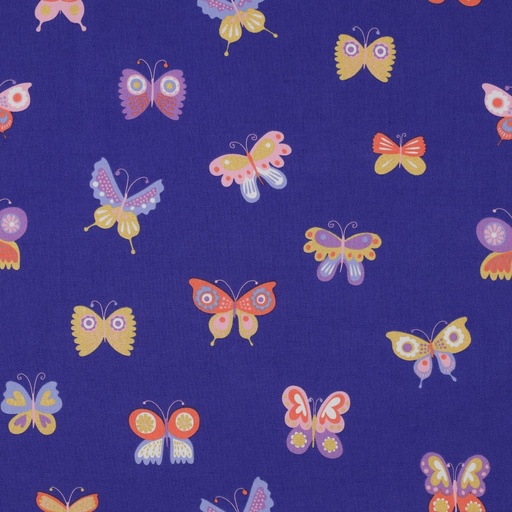 [VE-04085-003] Fine Poplin Foil Butterflies Cobalt
