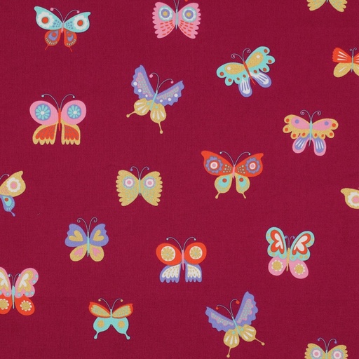 [VE-04085-005] Fine Poplin Foil Butterflies Fuchsia